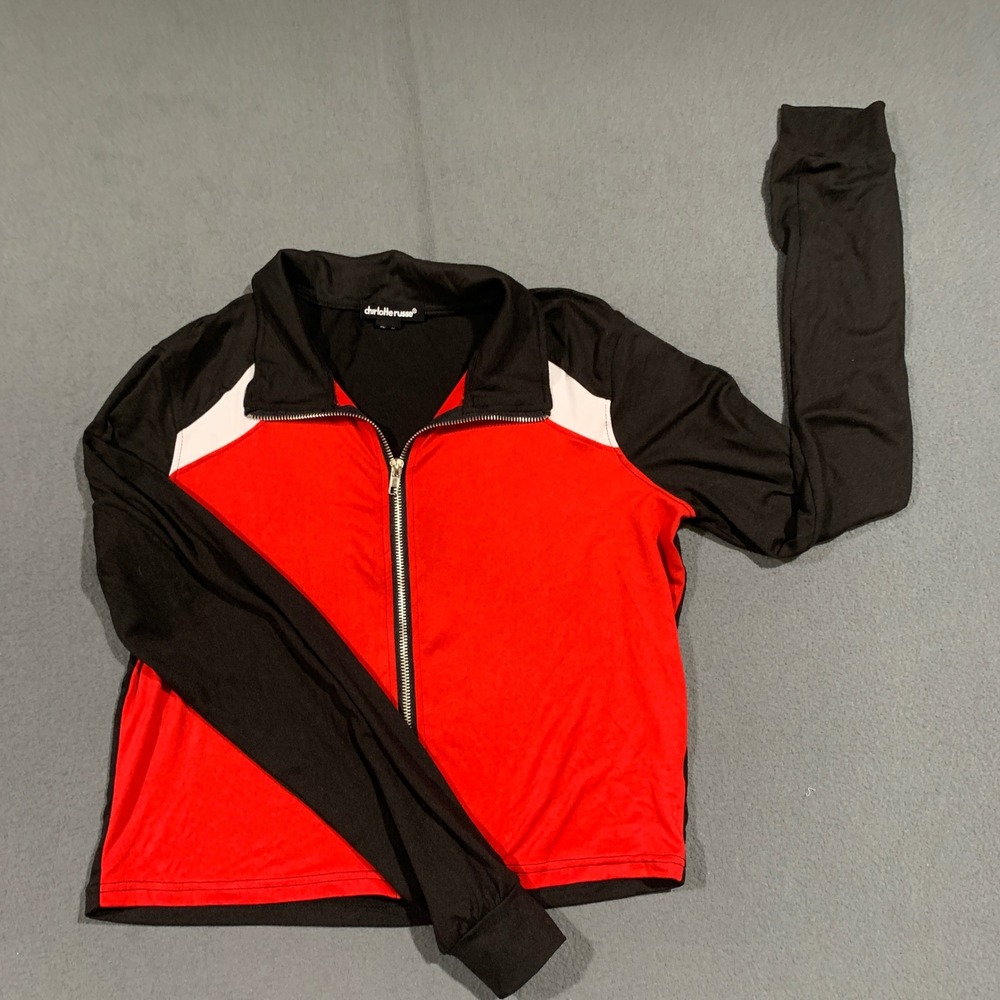 90s Y2K Charlotte Russe Women's M Track‎ Jacket Red Black Zip Front Activewear